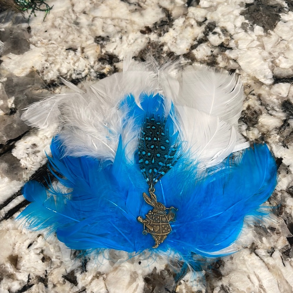 White Rabbit/Alice feather hair accessory. Hand made
